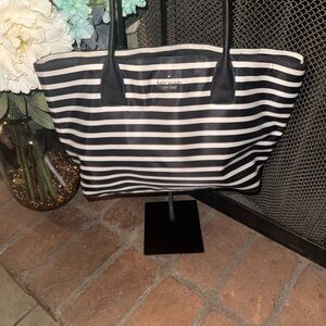 kate spade Black and White Striped Tote with Leather Handles